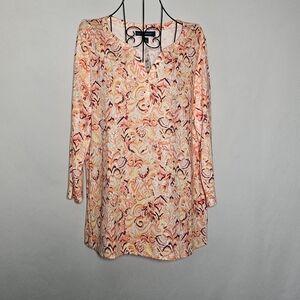 Floral Colorful 3/4 Sleeve Casual Top NWT Karen Scott